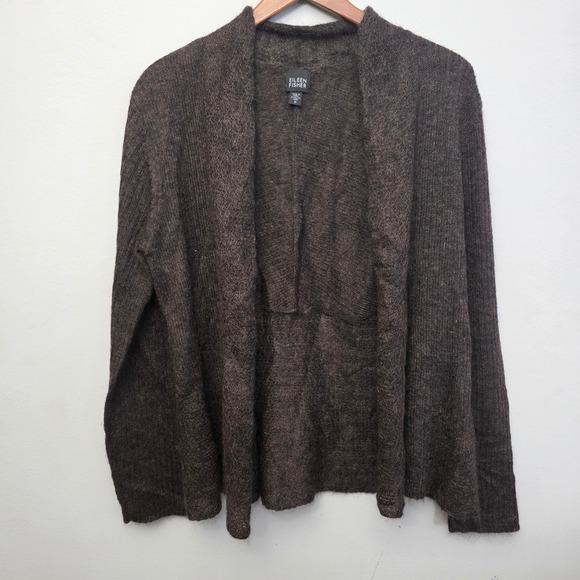 Eileen Fisher Sweaters - Eileen Fisher‎ Mohair Wool Blend Cardigan Sweater Knit Open Front Dark Brown M